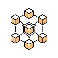 Obraz premium Abstract network of interconnected cubes and nodes representing blockchain technology