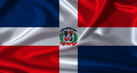 Fototapeta premium National flag of Dominican Republic with cloth texture. Dominican Republic flag with realistic texture background