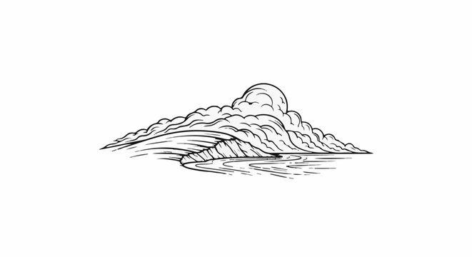 A dramatic cloud formation towers over a winding river and rocky shore