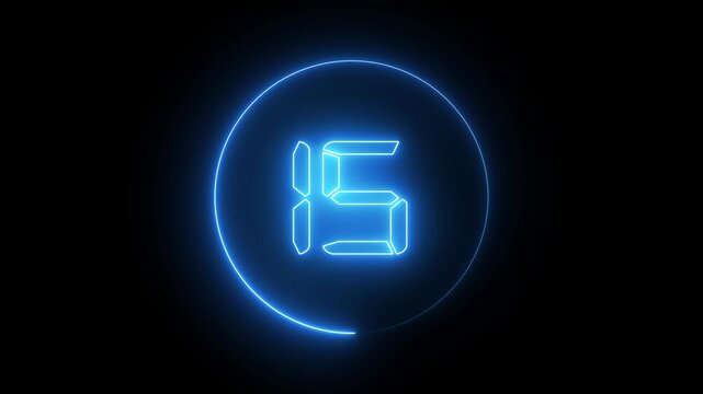 20 to 0 second modern digital countdown timer neon light style on black background. Circle countdown timer 20 sec animation. High quality 4K video.