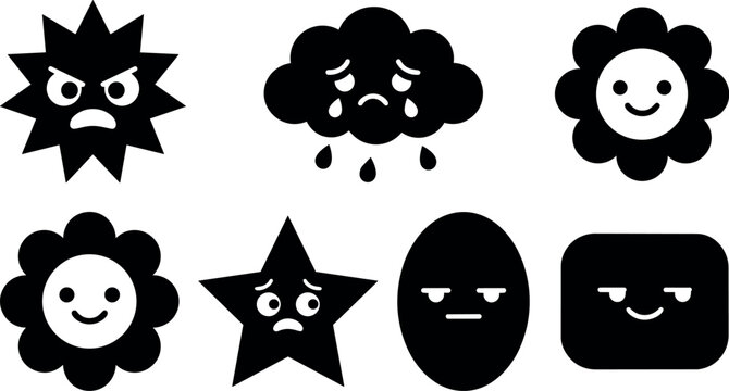 Vector icon set of cartoon weather shapes