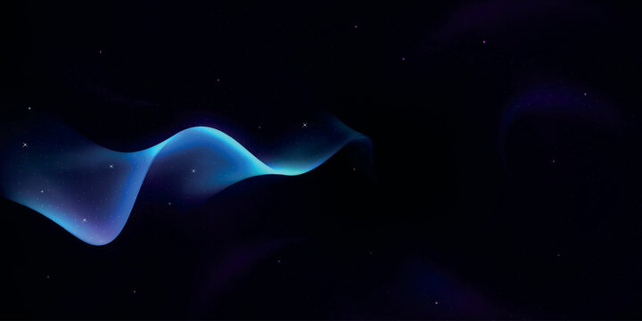Radiant wave of blue light flowing through starry space