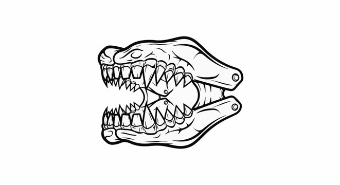 Fierce skeletal jaw with sharp, menacing teeth and mechanical articulation