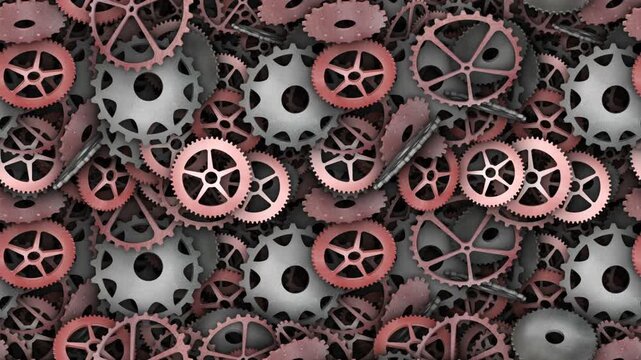 Industrial Mechanism Gears Seamless Endless Animation, Background, Loop
