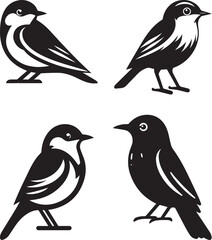 Fototapeta premium Set of cute birds on branch vector illustration Set of cute birds on branch vector illustration 