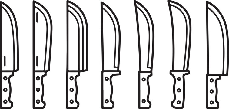 Line drawings of various types of scissors with different blade shapes and sizes Vector