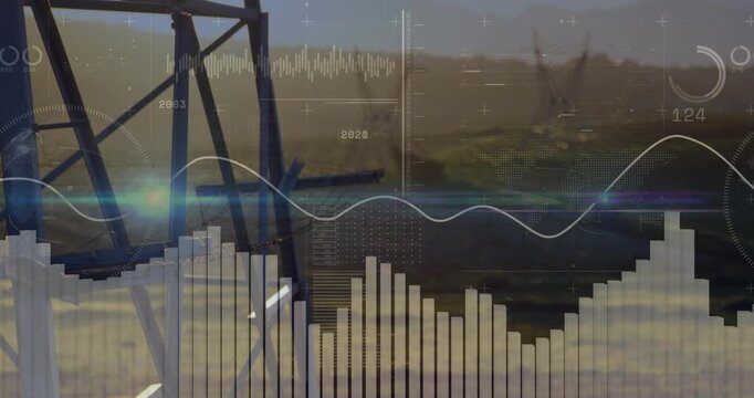 Pylon standing left, datastream starting animating power bars, trendline, gauges monitoring grid