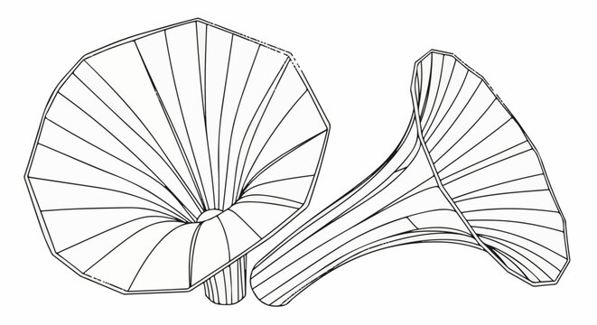 Stylized illustration of two gramophone horns in black and white line art