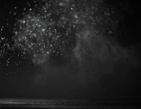 Dark Background With Floating Dust Particles Illuminated.