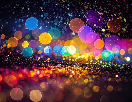 Colorful Abstract Bokeh Lights with Vibrant Glow Effects.