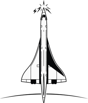 Sleek vector illustration of a supersonic commercial jet taking off. Excellent for aviation history, high-speed luxury travel, and aerospace engineering designs.