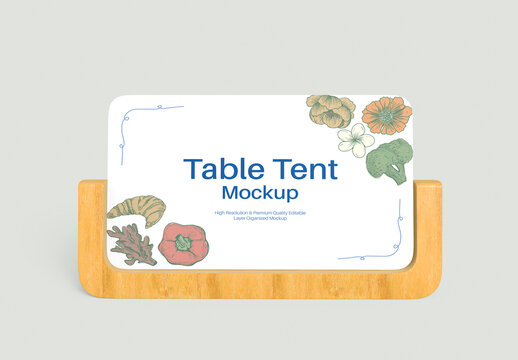 Wooden Table Tent card Mockup