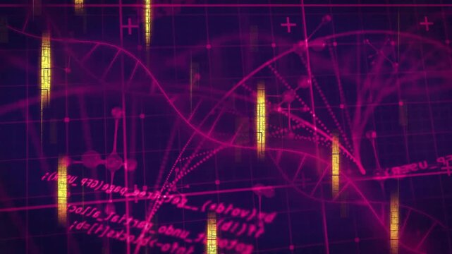 Helix starting brightening and sweeping, gold bars rising, nodes connecting, visualizing grid data