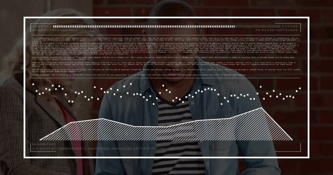 Coworkers bringing laptop as HUD animating chart, operating keys and reviewing data for designers