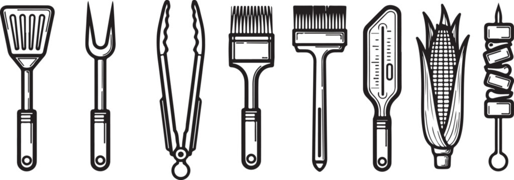 A collection of various types of utensils including spoons, forks and knives Vector