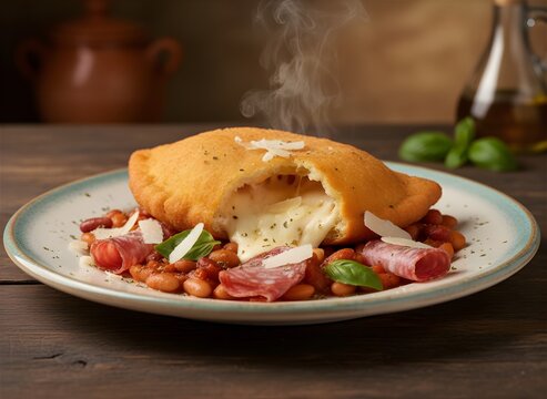 Panzerotti mit Salami, Bohnen und Pecorino