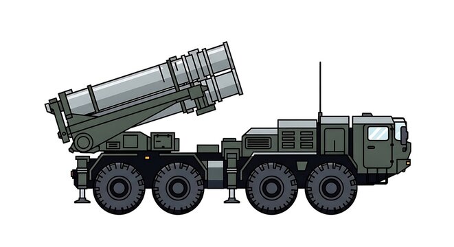 Military truck with missile launcher.