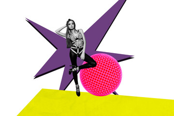 Composite trend artwork sketch image photo collage of young lady stand model posing dancer hot...