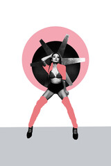 Composite trend artwork sketch photo collage of carefree retro party nightclub young lady dance...