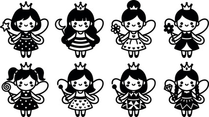 Obraz premium Cute fairy girls with crowns and magic wands