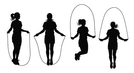 Four girls jumping rope in a playful dynamic black silhouette © Lhvect02