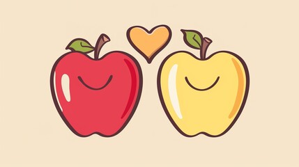 Fototapeta premium Romantic apple and love combination illustration, sweet artistic design with fresh apples and affectionate elements, warm love themed vector art, delicate hand-drawn style for Valentine’s Day, soft co