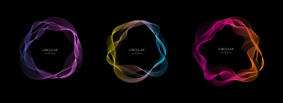 Music wave equalizer vector template. Sound circular depicting audio music. Radial abstract background spectrum. Multicolored vibrations neon sound.