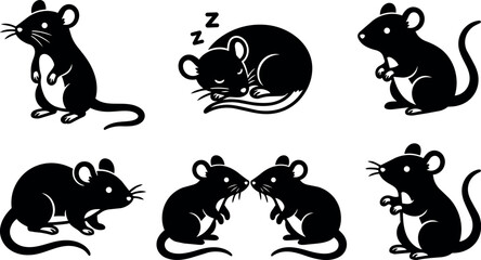 Fototapeta premium Six stylized mice including sleeping and standing poses