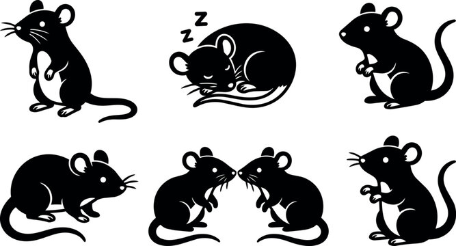 Six stylized mice including sleeping and standing poses