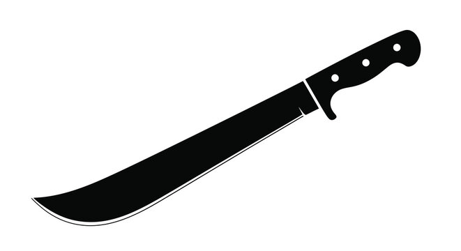 Black machete laying diagonally against a white background silhouette