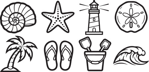 Assorted line drawings of objects, nature, and symbols in black and white Vector © Sazid