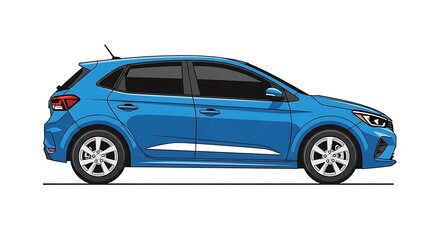 Fototapeta premium Blue hatchback car side view.