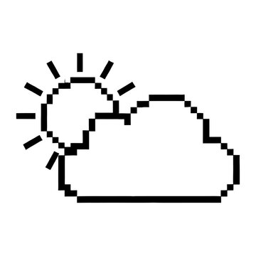 Pixelated vector of a sun partially hidden behind a cloud