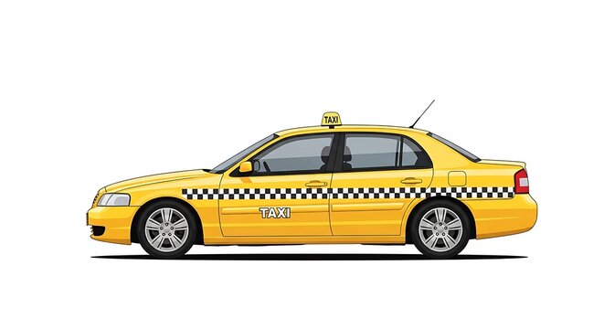 Yellow Taxi Cab Side View.