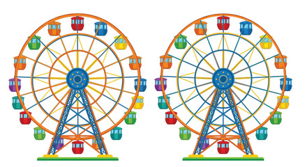 Colorful ferris wheels with bright cabins and supporting structures ©  vectors studio