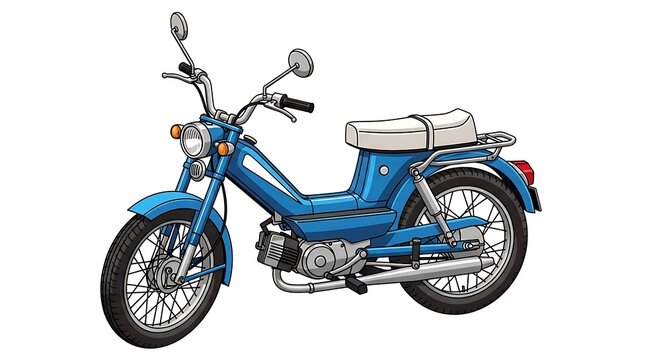 Blue Motorcycle Side View Illustration.