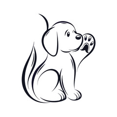 Obraz premium Minimalist Silhouette of a Happy Puppy Wagging Tail, Solid Black Canine Pet Vector Illustration