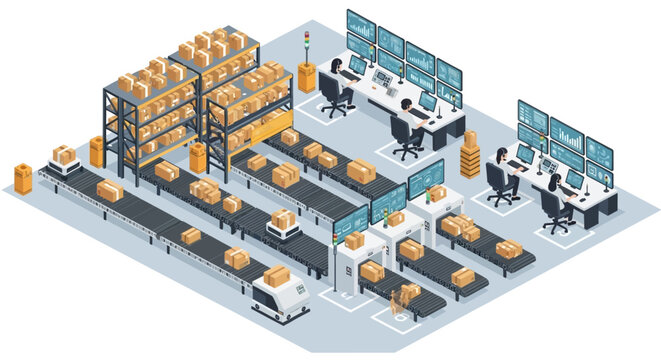 Efficient automated warehouse operations showcasing smart logistics and advanced distribution systems with integrated technology for modern inventory management and package handling