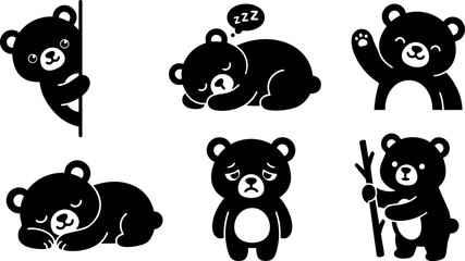 Fototapeta premium Cute black bear characters showing sleep sad and playful poses vector art