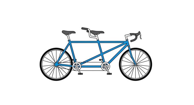 Blue tandem bicycle side view.