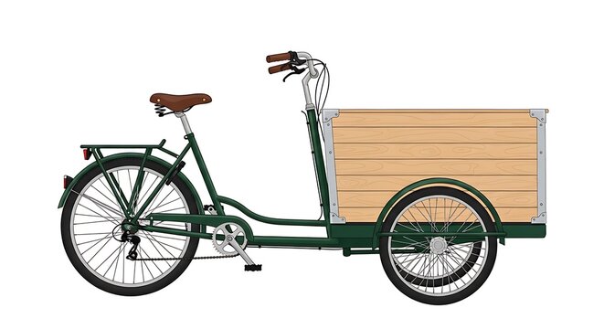 Green bicycle with wooden box.