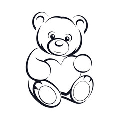 Obraz premium Sitting Teddy Bear Silhouette Holding a Small Heart, Elegant Vector Element for Wedding Stationary and Love Concept Designs
