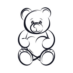 Obraz premium Charming Teddy Bear Silhouette Holding a Heart, Minimalist Vector Icon for Digital Stickers and Social Media Graphics