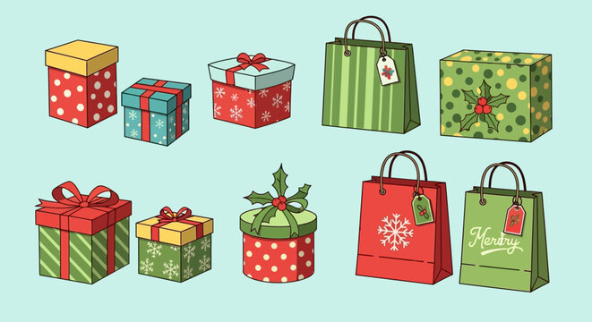 Christmas gifts and shopping bags.