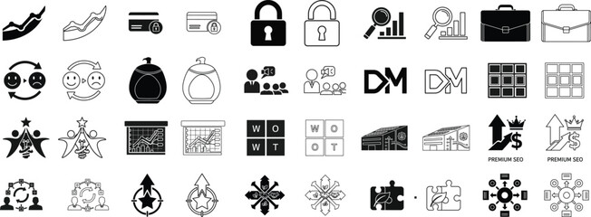 Collection of diverse icons representing various themes and symbols Vector © Sultan