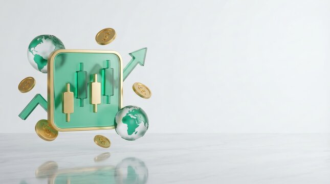3D render of financial quantitative analytics concept hovering over a marble pedestal