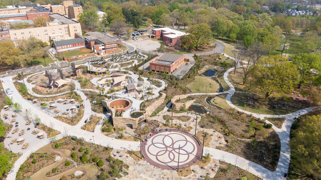 Aerial View of Gipson Play Plaza Adventure Playground at Dorothea Dix Park