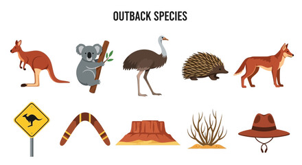 Obraz premium Australian Outback Wildlife and Symbols.