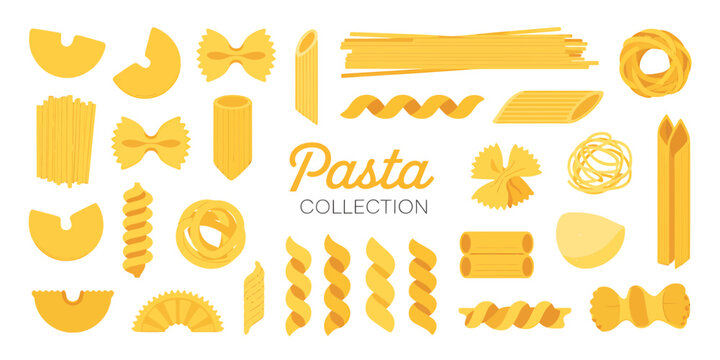 Colorful collection of various pasta shapes isolated on transparent background