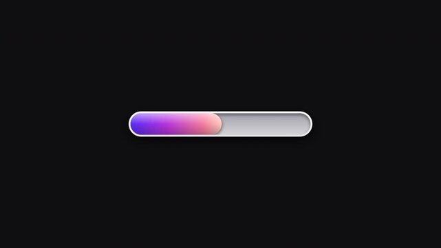 Loading progress bar filled with a vibrant purple to pink gradient is centered on a dark background for app interfaces, software loading screens, technology animations